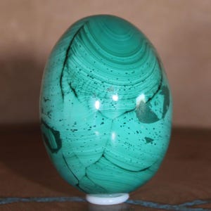 Malakitkristallmineral Äggrik Afrika Grön Kongo Finaste Fina Striationer i Mössa på Sten Samlarobjekt