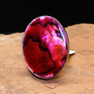 Crimson Abalone Oval Ring Adjustable Alchemia Gold Charles Albert Jewelry Handmade Non Tarnishing Alloy Handmade Entrancing Shell Pattern