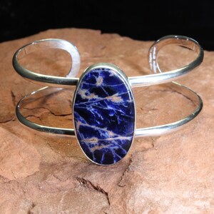 Sterling Silver .950  Cuff Rich Blue Sodalite Gemstone Rich Deep Blue Charles Albert Jewelry Florida Studio Handmade High Fashion Oval Cab