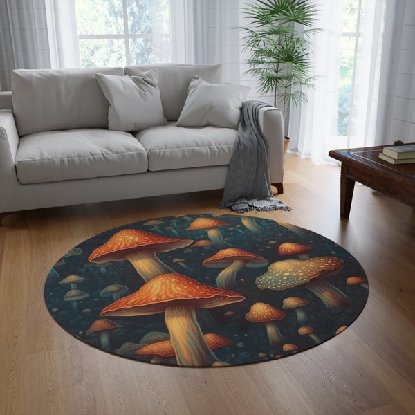 Mushrooms Rug Gift Decor For Mushroom Lover Home Decorations Cottage Core Whimsical 60x60 Round Rug Housewarming Gift For Friend Mom Dad