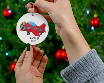 Boys Airplane Ornament, Personalized Baby 2023 Gift, Child Plane Christmas Ornament, Custom Name Kids Ornaments, Gift For Child, First Xmas