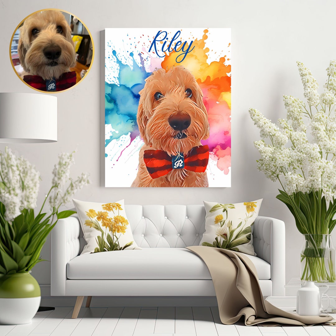 Custom Pet Gift Photo Illustration Custom Wall Art Dog Portrait Canvas ...