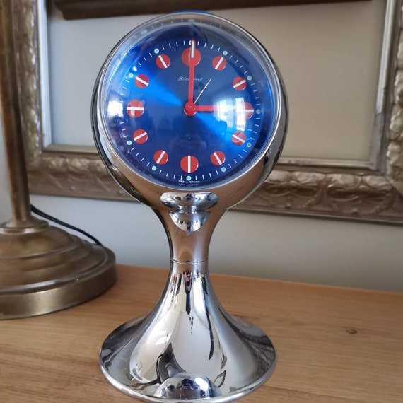 Blessing Space Age Chrome Alarm Clock-vintage Clock Blue Dial