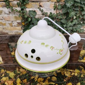 Vintage  Ceramic Pendant Lamp with light green details/ Mid Century lighting /Ceramic Ceiling lamp /Retro light /Ceramic chandelier /