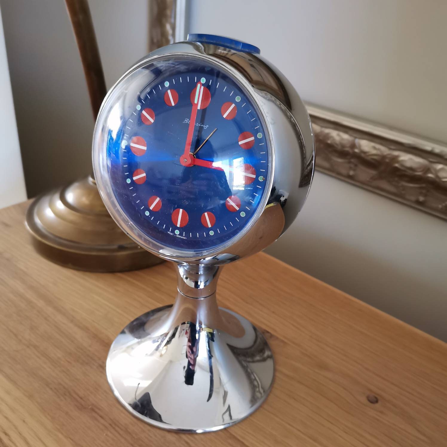 Blessing Space Age Chrome Alarm Clock-vintage Clock Blue Dial