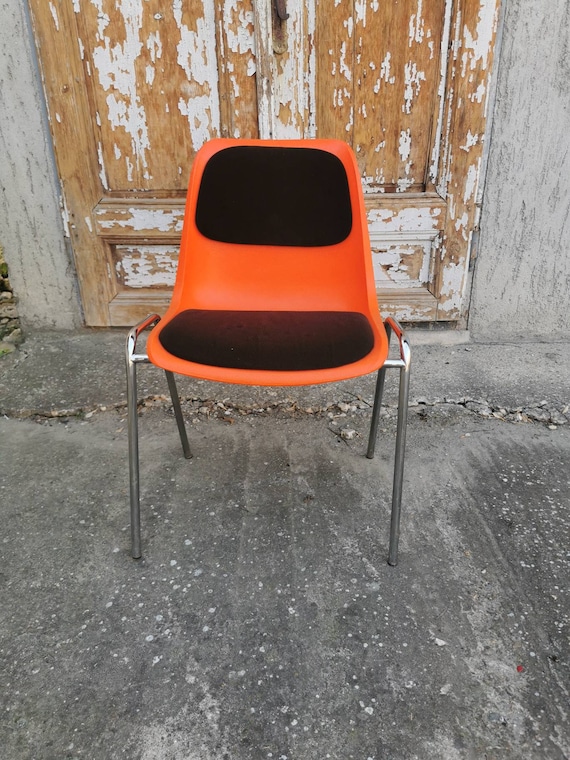 Vintage Helmut Starke Orange Plastic Chair: 70s West Germany Mid