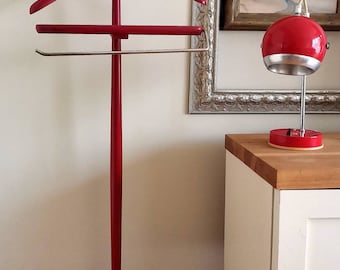 Vintage Red Wooden Clothes Hanger - Mid Century Bedroom Accessory