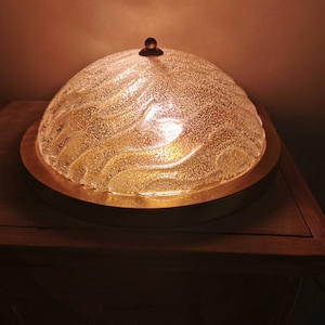 Mid-century ceiling lamp in ice glass, Fischer Leuchten, Germany 1970s/ Vintage Ceiling lamp /Home light