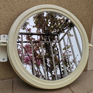 Vintage Plastic Round Mirror, Retro White Mirror, Space Age Mirror, Retro Plastic Mirror, Retro Home Decor, Yugoslavia 1970s,Wall Mirror