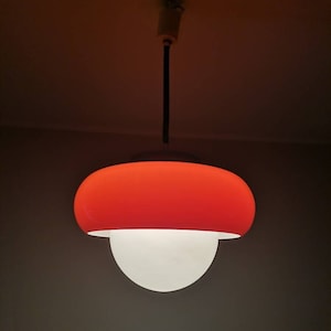 Vintage Meblo for Guzzini &quot;Big Jadran &quot; Pendant Lamp/Mid Century Plastic, Orange Pendant Lamp /Ceiling Light Harvey Guzzini /Space Age Light