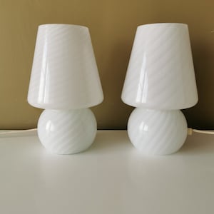 Mid Century Pair  Mushroom Lamps / Opaline Glass lamps /Vintage Desk or Table Lamps/ Home Decor