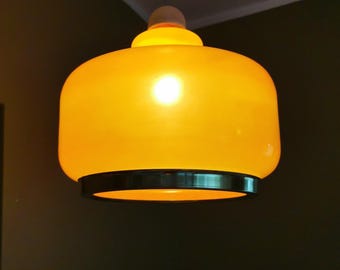 Vintage Orange Opaline Glass Pendant Lamp - 70s Mid-Century Lighting