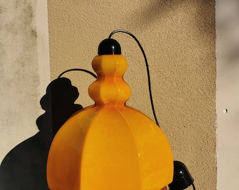 Vintage Orange Opaline Glass Pendant Lamp - 1970s Mid-Century Lighting