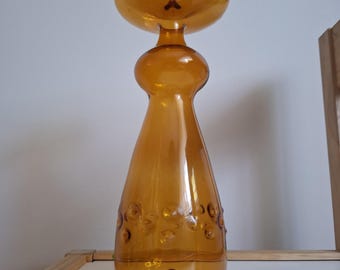 Vintage Amber Glass Candlestick Holder, Mid-Century Modern, Retro Home Decor