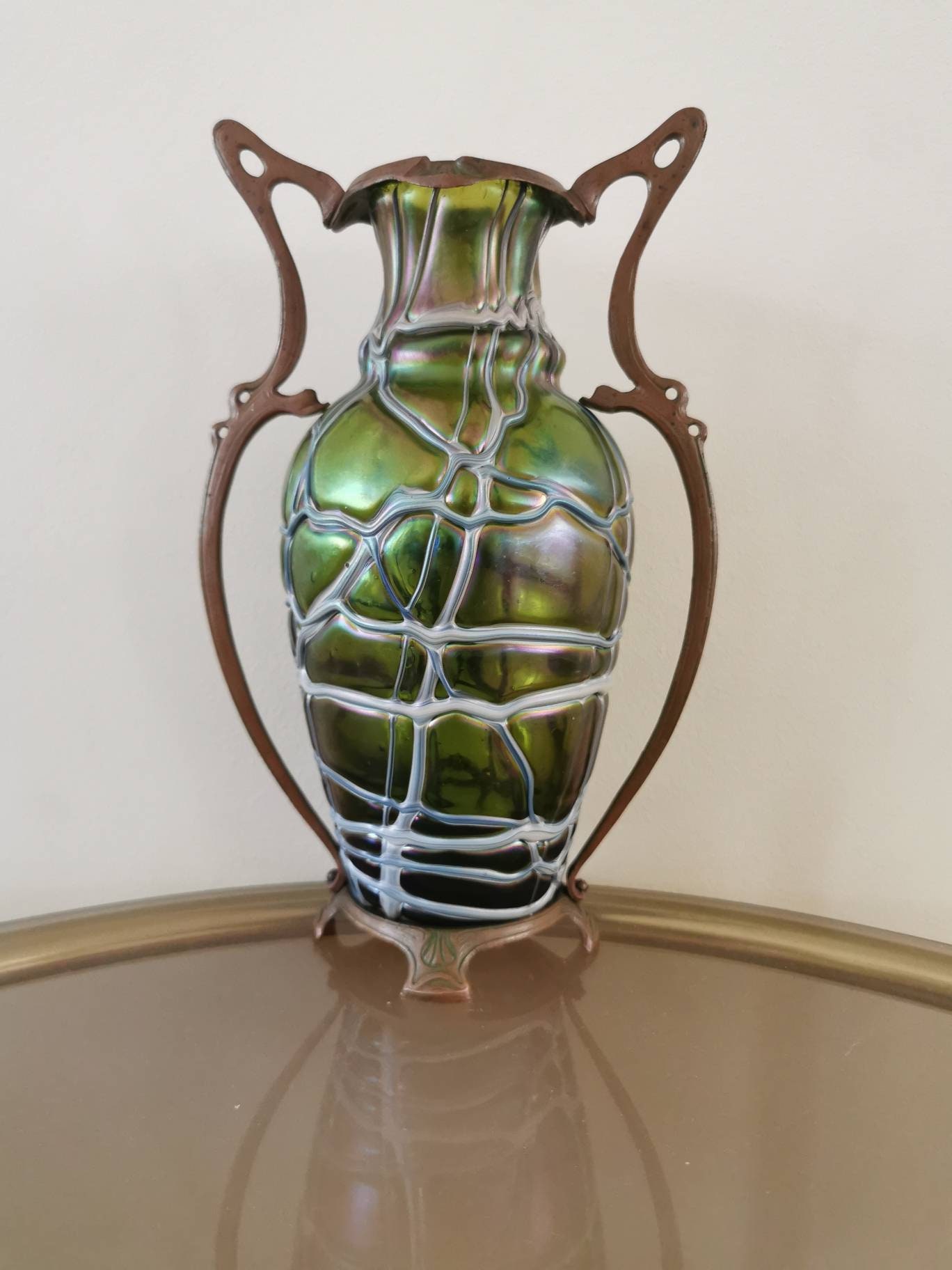 Kralik Art Nouveau Iridescent Green Glass Vase - 1920S Bohemian Decor
