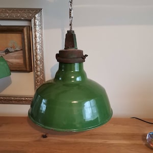 Vintage industrial green enamelled chandeliers 30&#39;s, Pendant lamp, Ceiling lamp, Pendant  Space Age Lighting