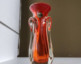 Vintage Orange Glass Vase: Mid-Century Modern Yugoslavian Decor