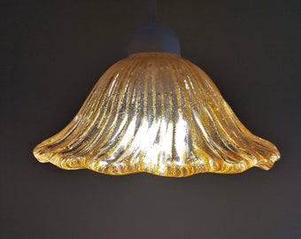 Vintage Glass Pendant Lamp with gold - Colored sequins/ Mid Century Glass Pendant Lamp / Vintage Home lighting / Retro lighting