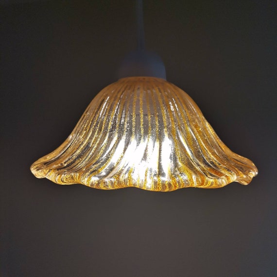 Vintage glazen hanglamp goud gekleurde pailletten / Mid Etsy België