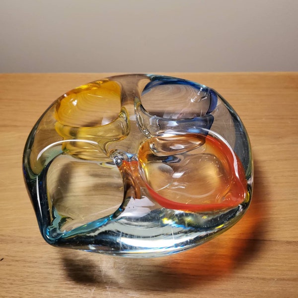 Vintage Murano Italian Art glass Ashtray / Murano ashtray four colors trays/ Mid century ashtray!/ Murano Multi-Color