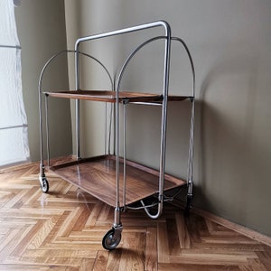 ミッドセンチュリーモダン折りたたみサービングトロリー Bremshey AG USSR 1955 /折りたたみ式クロムメッキメタルトロリー/ヴィンテージバーカート/レトロバー/折りたたみ式トロリー/