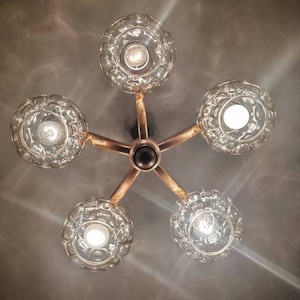 Vintage Wooden Chandelier with 5 balls/ Mid Century Chandelier /Retro lighting /Retro chandelier!/Mid Century Modern Light /from Germany