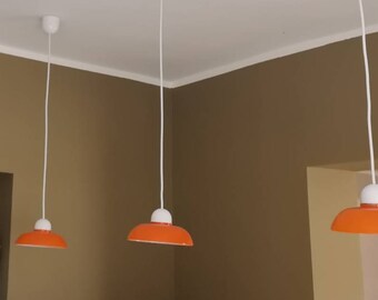 Vintage Orange Opaline Glass Pendant Lamp: Mid Century Modern Lighting