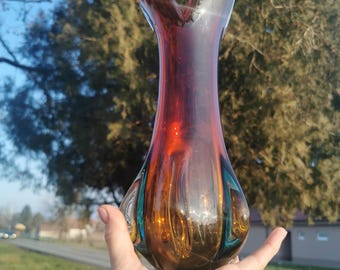 70年代ミッドセンチュリーヴィンテージのドロップ型ガラス製ブルー