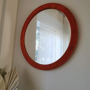 Vintage Orange Velvet Framed Mirror/ Wall Mirror /Mid-Century Mirror