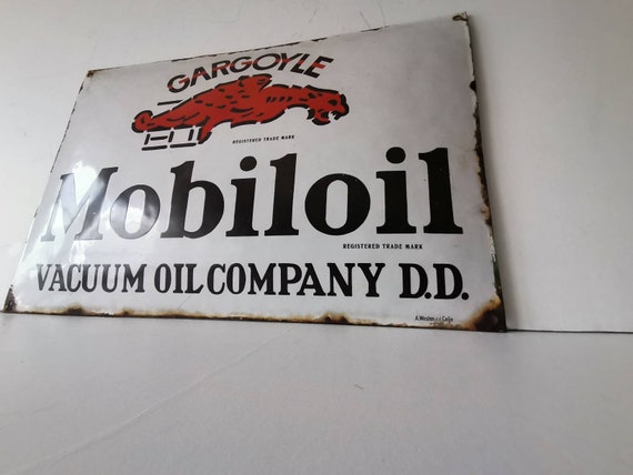 Vintage Mobiloil Porcelain Sign: Gargoyle Vacuum Oil Company