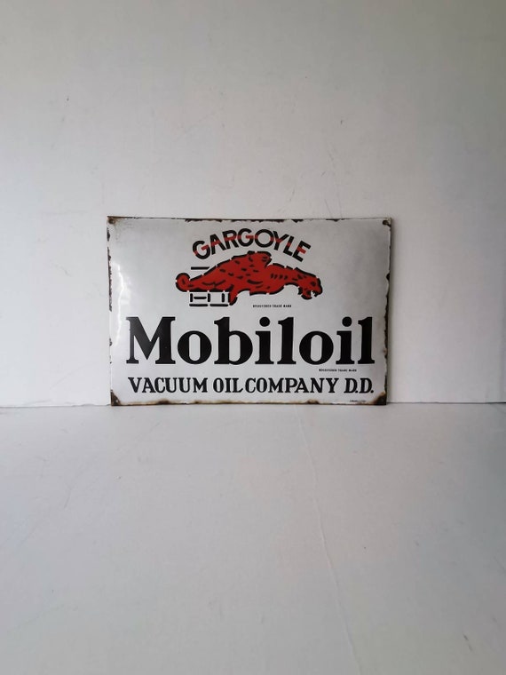 Vintage Mobiloil Porcelain Sign: Gargoyle Vacuum Oil Company