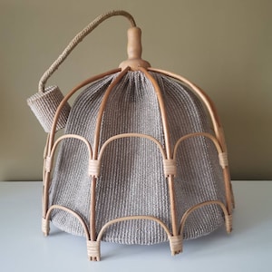 Vintage Pendant Lamp combination of bamboo and canvas made in Yugoslavia 1970s/ Mid Century Pendant Lamp bamboo & canvas / Retro light