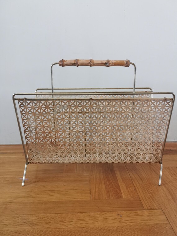 Mid Century Metal Magazine Rack - Vintage Yugoslavian Home Decor