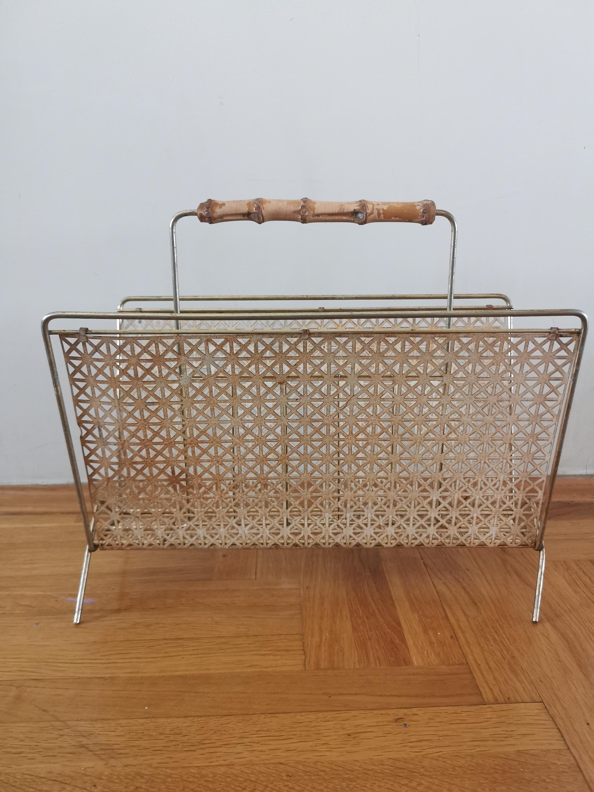 Mid Century Metal Magazine Rack - Vintage Yugoslavian Home Decor