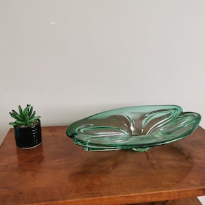 Vintage Green Glass Bowl: Mid Century Modern Decor