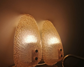 Vintage Mid Century Glas Wand Lampen mit Pailletten - 1970er Paar