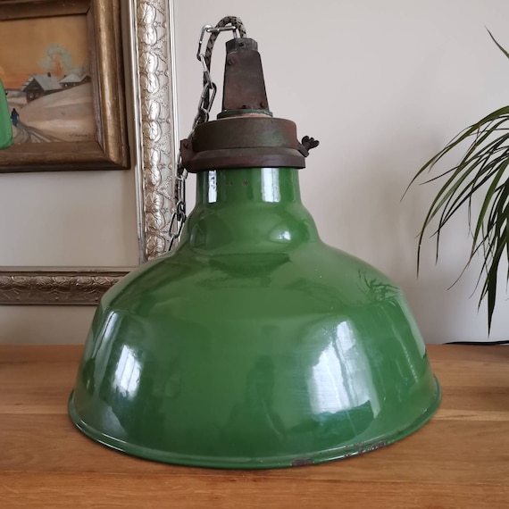 Vintage 1930s Industrial Green Enamel Pendant Lamp - Etsy