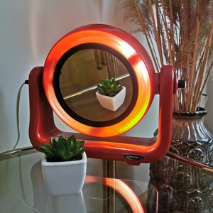 Vintage Table Makeup Mirror/Mid Century Plastic Mirror with light / Home Decor / Mid Century Modern