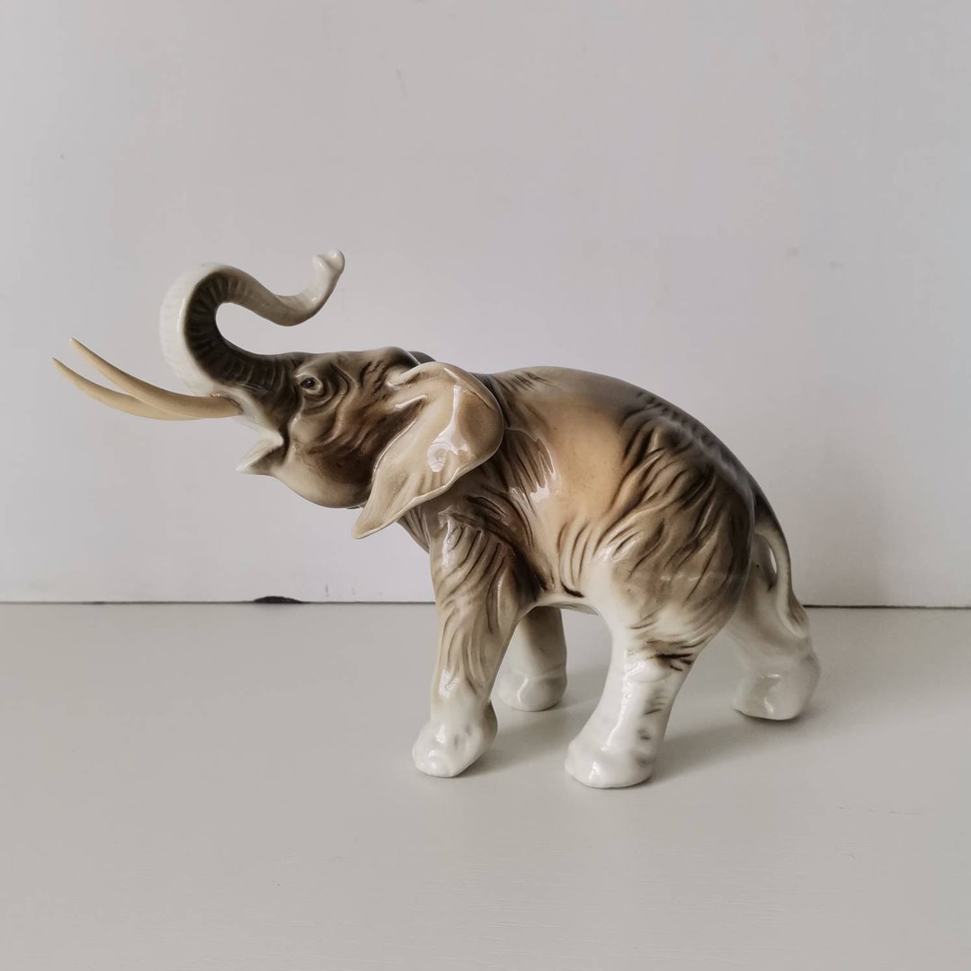 Royal Dux Bohemia Porcelain Elephant Figure - Czechoslovakia 1960s