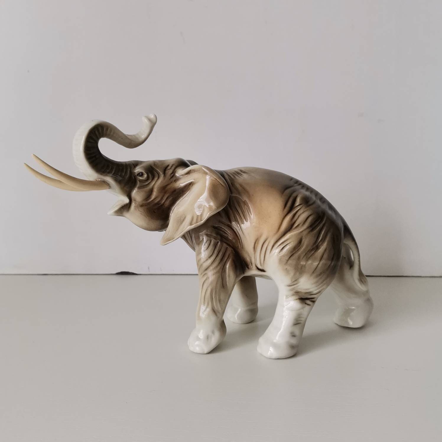 Royal Dux Bohemia Porcelain Elephant Figure - Czechoslovakia 1960s-70s