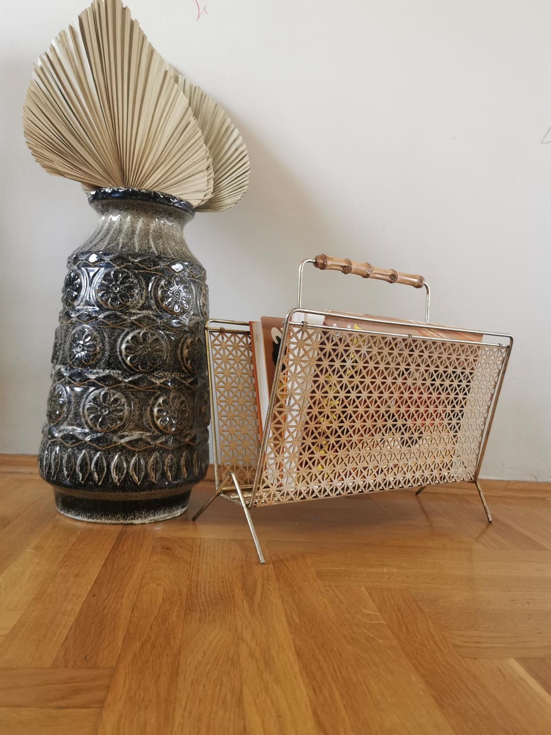 Mid Century Metal Magazine Rack - Vintage Yugoslavian Home Decor