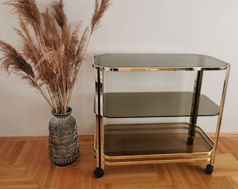 Vintage Gold Metal Serving Carts from 80s/ Mid Century Cocktail Trolley Bar / Tea Cart, Retro Bar Cart/ Retro Kitchen /Home Decor