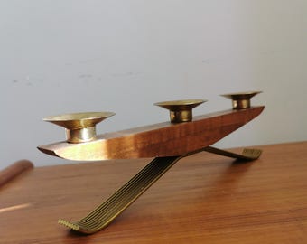 ヴィンテージ木製キャンドルスティック、ミッドセンチュリーモダン