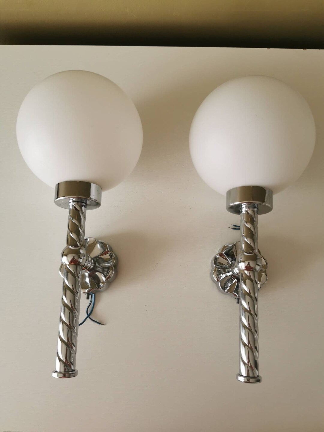 Mid Century Pair Wall Glass Lamps / Made in Germany/ Vintage Pair Wall