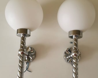 Vintage Opaline Glass Wall Lamps - Mid Century German Lighting
