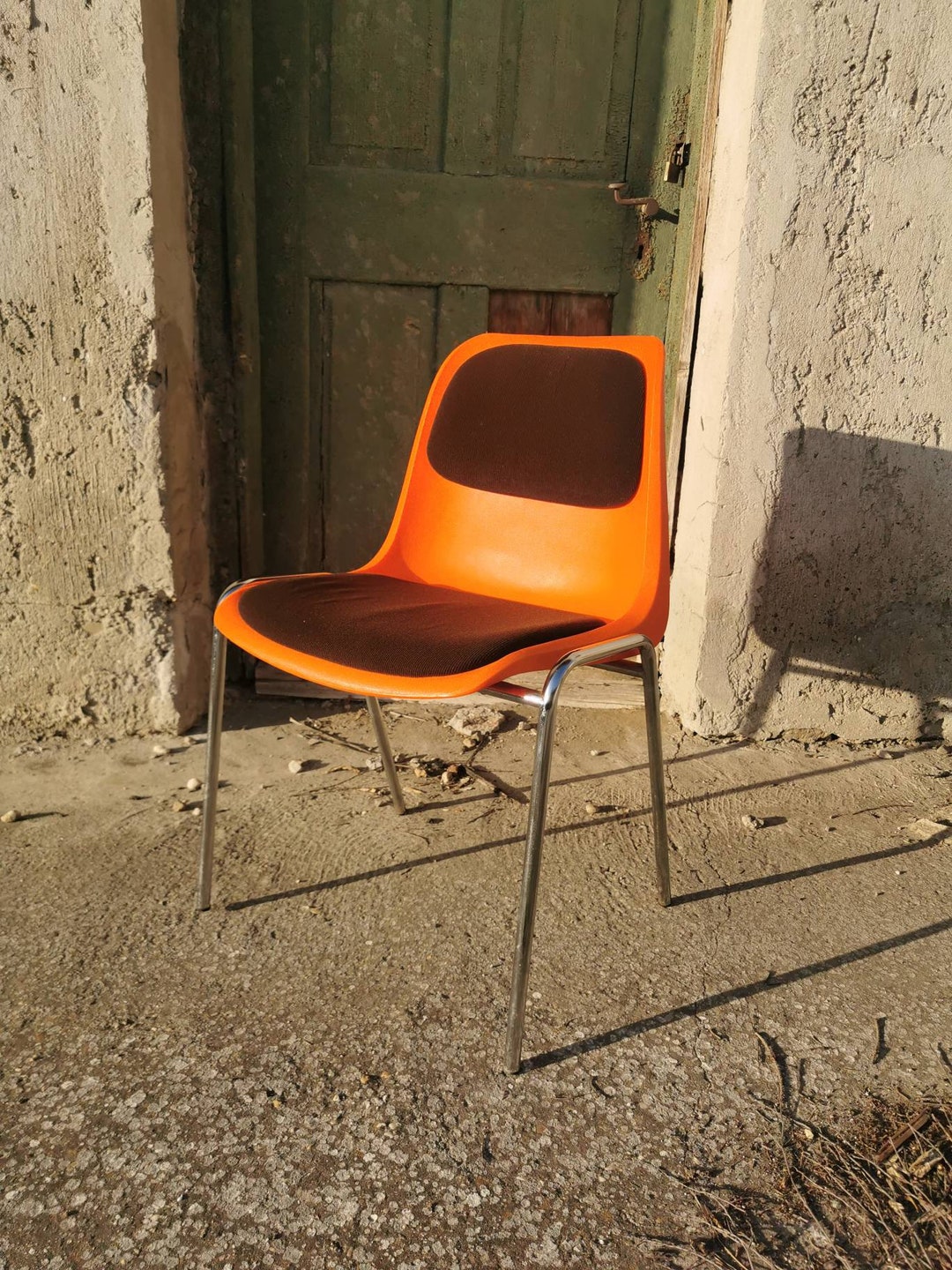 Vintage Helmut Starke Orange Plastic Chair: 70s West Germany Mid