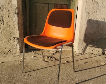 Vintage Helmut Starke Orange Plastic Chair: 70s West Germany Mid-Century