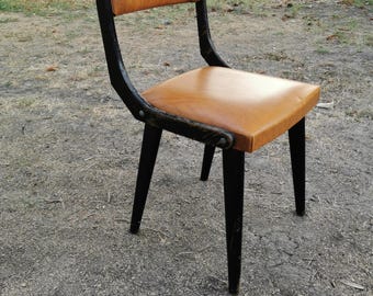 Vintage 70s West German Dining Chair: Faux Leather, Mid-Century Modern