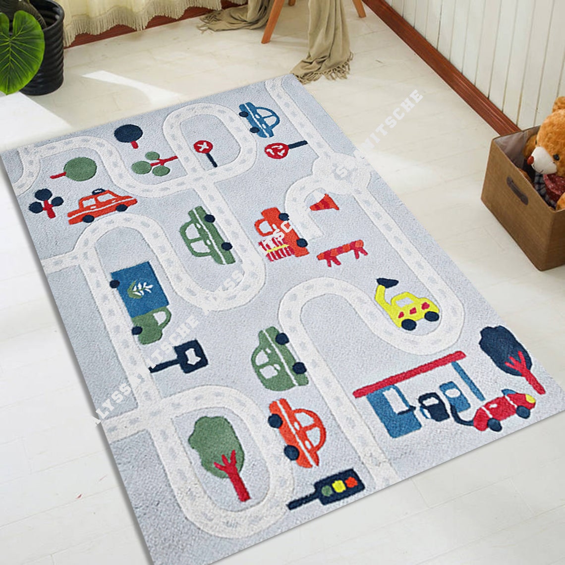 Car Rug Play Rug Play Mat Road Rug City car Nursery Etsy