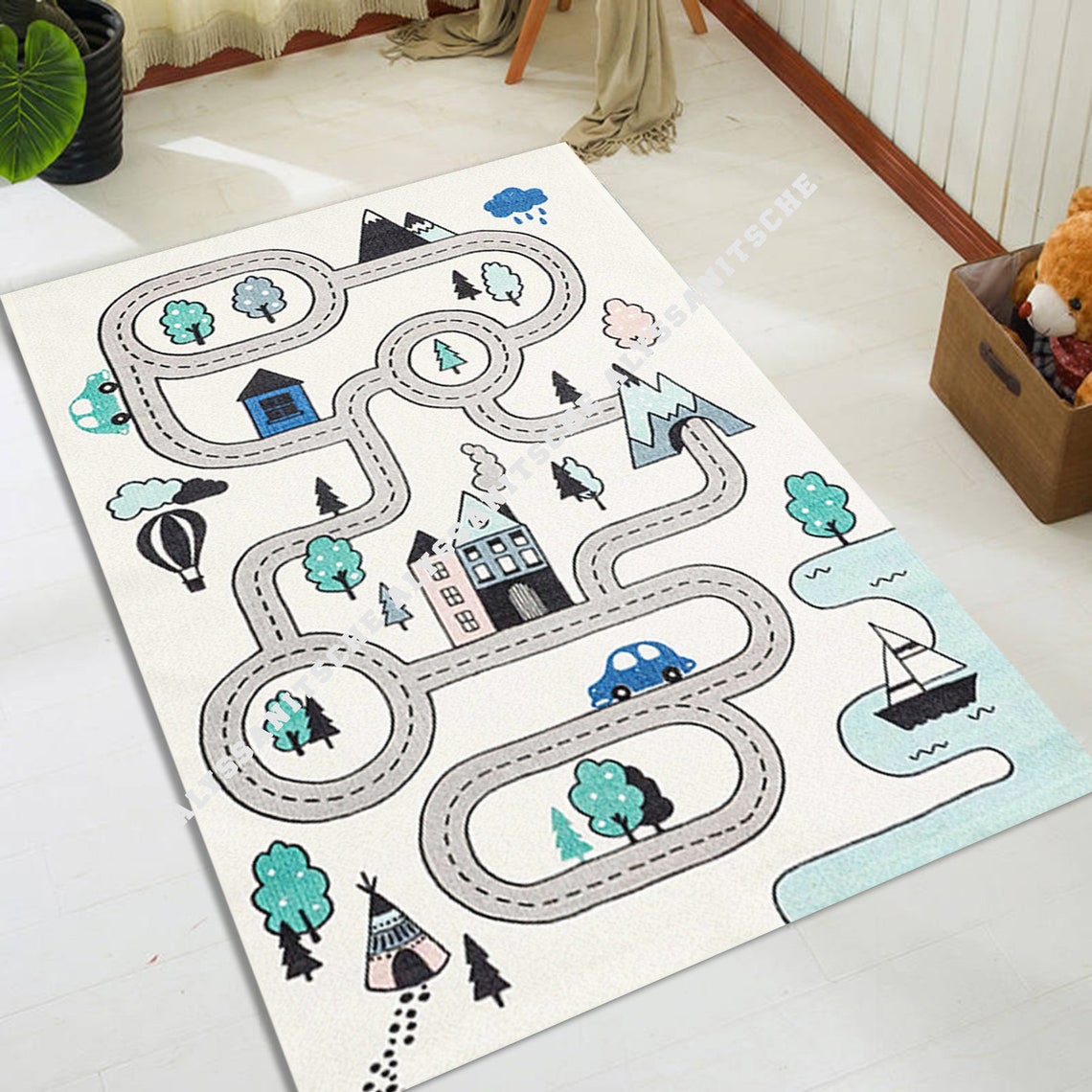 Car Rug Play Rug Play Mat Road Rug City car Nursery Etsy